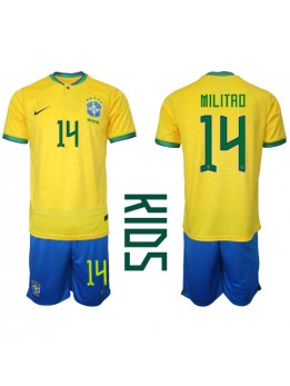 Brasilien Eder Militao #14 Heimtrikotsatz für Kinder WM 2022 Kurzarm (+ Kurze Hosen)